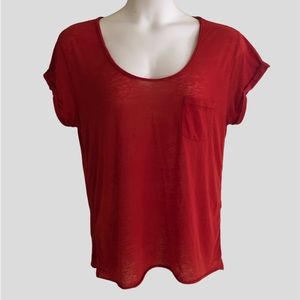 Rich red layering pocket T-Shirt with rolled up sleeves